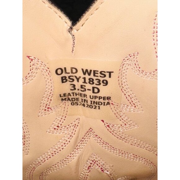 Old West Childrens Square Toe Pink Brown Lower Leather Cowboy Western Boots 3.5D - Picture 5 of 11